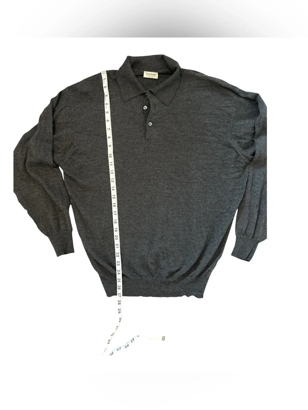 Gran Sasso Mens 52 L Wool Silk Cashmere Polo Sweater Made Italy Gray Luxury